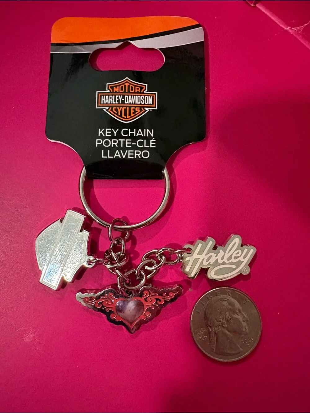 Harley-Davidson Dainty Black, Pink &  Silver Shield & Script Charm Keychain